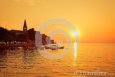 Porec View at Sunset. Medieval City in Croatia. Stock Photo