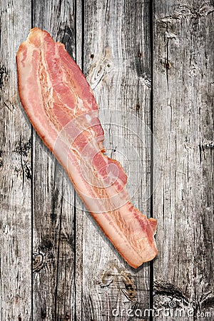 Pork Bacon Rasher Set On Old Weathered Cracked Wooden Garden Table Stock Photo