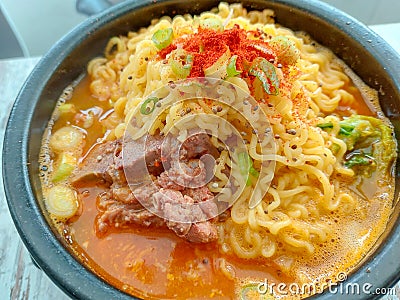 Pork Bone Soup Noodle Stock Photo