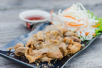 Pork chitterlings fried Stock Photo