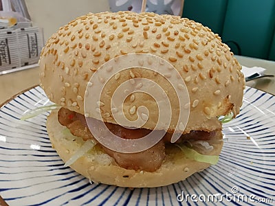 Pork chop bun in Hong Kong Stock Photo