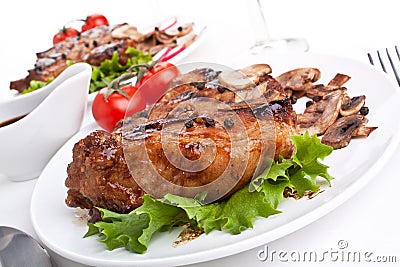 Pork Chops with Mushrooms Stock Photo