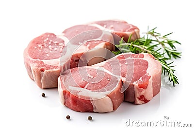 Pork Chops Raw On White Background. Generative AI Stock Photo
