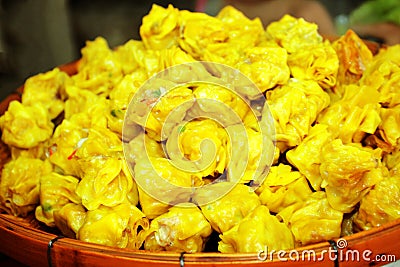 Pork dumpling on basket at local market Stock Photo