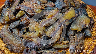 Pork jerky is preserved in the traditional way, namely by smoking it Stock Photo