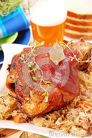 Pork knuckle baked with beer Stock Photo