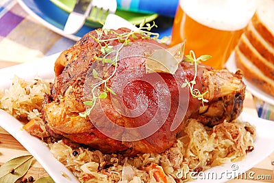 Pork knuckle baked with beer Stock Photo