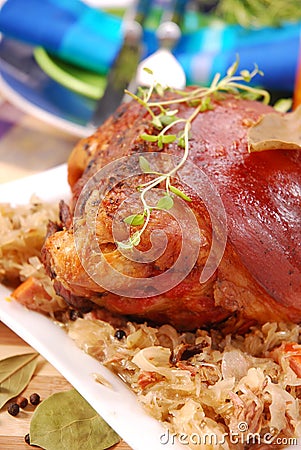 Pork knuckle baked with beer Stock Photo