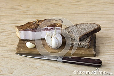 Pork lard and bread Stock Photo