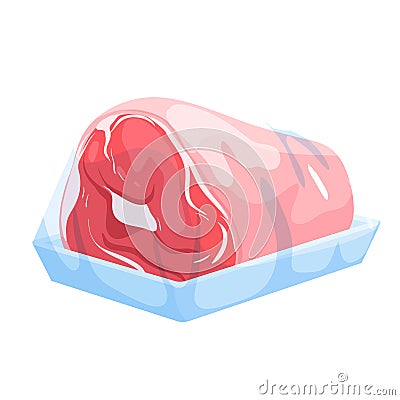 Pork leg in plastic tray, supermarket or butchers shop packaging with frozen or cold meat Vector Illustration