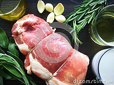 Pork Loin with Wine and Herb Gravy Ingredients Stock Photo