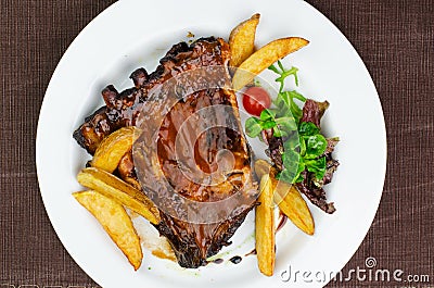 Pork Ribs With BBQ Sauce Stock Photo