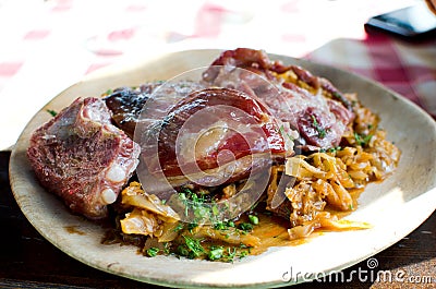 Pork ribs and pickled cabbage - Romanian recipe Stock Photo