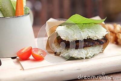 Pork rice burger Stock Photo