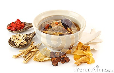 Pork rips clear soup with chinese herbs Stock Photo