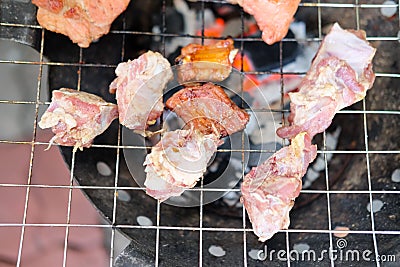 Pork rips grilled on the charcoal stove Stock Photo