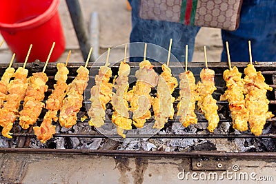 Pork satay grill Stock Photo