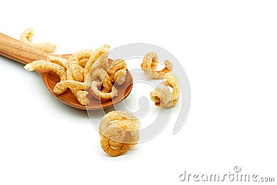 Pork snack or Pork scratching leather lean pork fried crispy and blistered isoloated Stock Photo