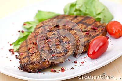 Pork steak,grilled with salad Stock Photo