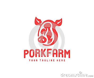 Pork steak and pig, logo design. Food, meat, meal, butcher shop and steakhouse, vector design Vector Illustration