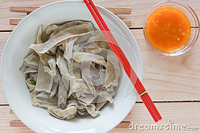 Pork stomach porridge with sauce Stock Photo