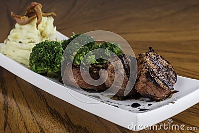 Pork Tenderloin with Mashed Potato and Broccoli Stock Photo