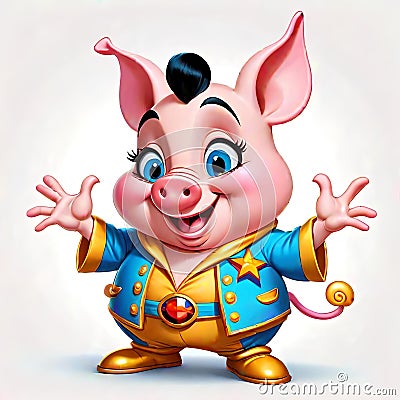 Porky pig elvis costume cartoon impersonator Stock Photo