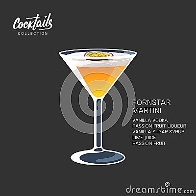 Pornstar martini cocktail recipe passion fruit vector illustration Vector Illustration