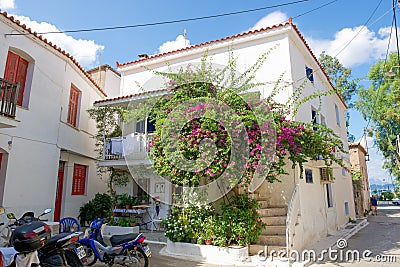 Poros, Greece - September 27: Traditional old house on September Editorial Stock Photo