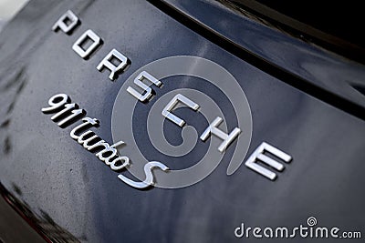 Porsche branding on a classic sports car Editorial Stock Photo