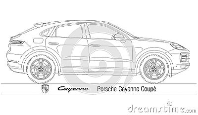 Porsche Cayenne coupe SUV car model, silhouette outlined, illustration Vector Illustration