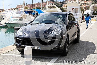 Porsche Cayenne Turbo SUV On The Port Of Menton Garavan In Franc Editorial Stock Photo