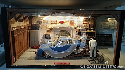 Porsche 901 garage scale diorama Editorial Stock Photo