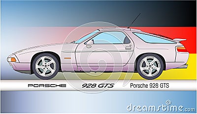 Porsche 928 GTS model vintage classic car, vector illustration with german flag Vector Illustration