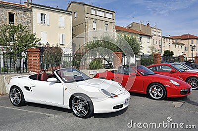 Porsche sports car rally on a parking Editorial Stock Photo