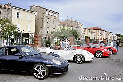 Porsche sports car rally on a parking Editorial Stock Photo