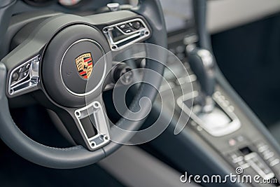 Porsche sports car steering wheel Editorial Stock Photo