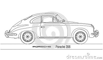 Porsche 356 vintage car outlined silhouette Vector Illustration