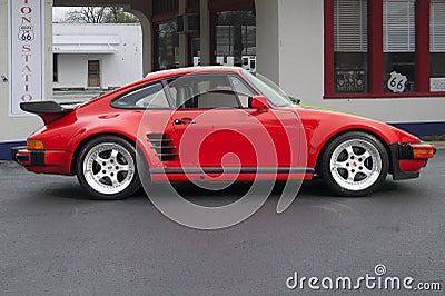 Porshe Slant nose in red on route 66 Editorial Stock Photo