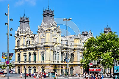 Port administration building on Barcelona embankment, Spain Editorial Stock Photo