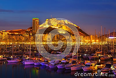 Port of Alicante in night Stock Photo