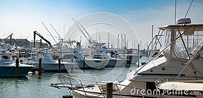 PORT ARANSAS, TX - 22 FEB 2023: Marina with Sport Fishing Boats Editorial Stock Photo