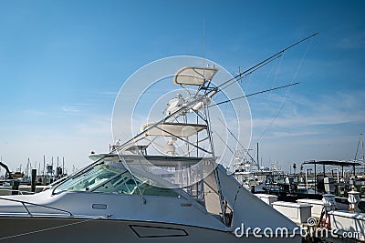 PORT ARANSAS, TX - 22 FEB 2023: Tuna Tower on a sport fishing yacht Editorial Stock Photo