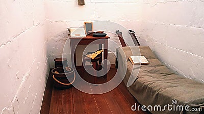 A tiny prison cell in Port Arthur Heritage Site, Tasmania. Stock Photo