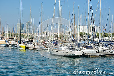 The port of Barcelona, Marina with boat Editorial Stock Photo