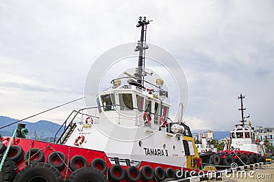 Port of Batumi, boats in harbor. Colorful boats in the Black sea Editorial Stock Photo