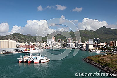 Port, bay and city. Port Louis, Mauritius Stock Photo