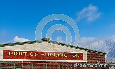 Port of Burlington sign in Iowa by the Mississippi river Editorial Stock Photo