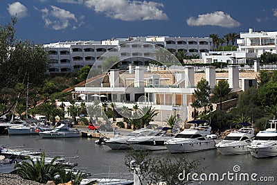 Port Cala Llonga, Cruise Ship from Es Forti, Cala dÂ´Or, Cala Gran, Cala Esmeralda, Cala Ferrera to Porto Colom, Majorca Stock Photo