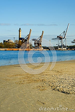 port cranes. Industrial Zone . port . loading unloading ships Stock Photo